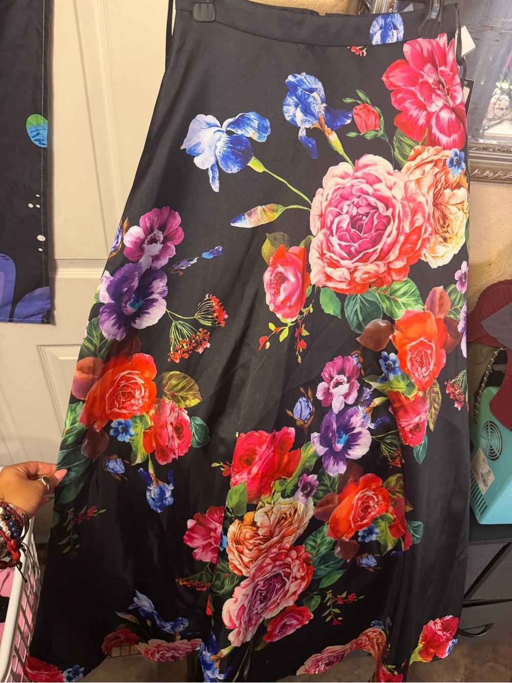 B Darlin Black Skirt with Vibrant Multicolor Floral Print
